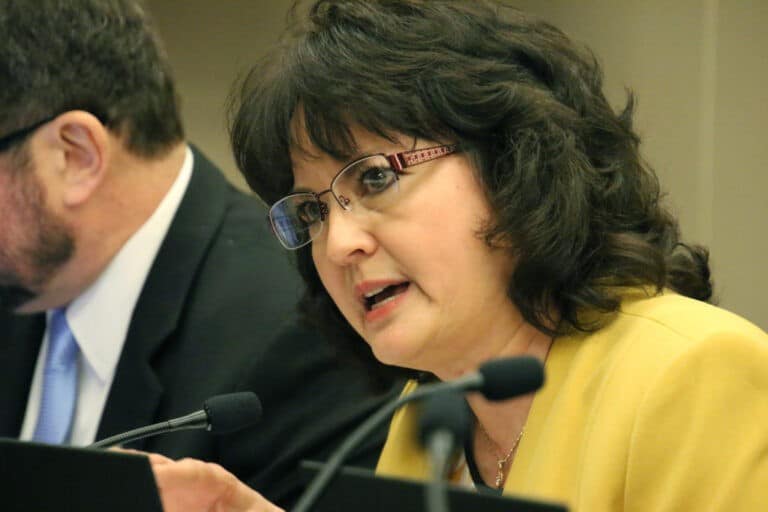 Rep. Peggy Mayfield, R-Martinsville, introduces an amendment to House Bill 1211 at a House Public Policy committee meeting Monday. Her amendment would offer additional privacy protections to women who choose to sue a health provider for complications that result from an abortion. Photo by Erica Irish, TheStatehouseFile.com.