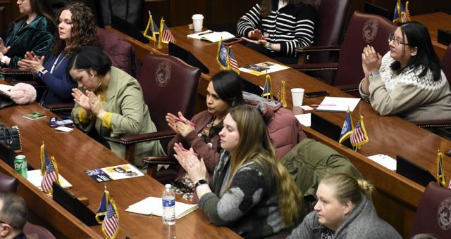 Members of the audience in the Indiana House on Monday respond to the annual State of the Child address, which revealed that Indiana’s high-school graduation rate is over 90%, the highest it has been in over a decade. (Photo/Kate Breeden of TheStatehouseFile.com)
