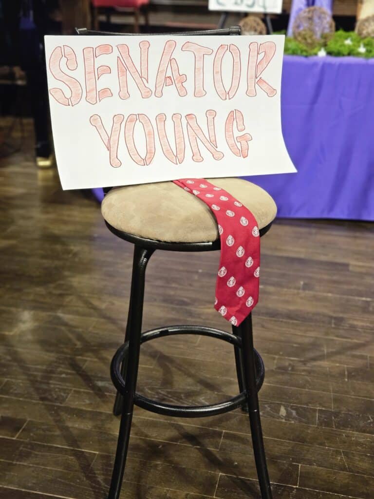 Indivisible Central Indiana and Hoosiers for Democracy hosted an empty chair town hall after Republican Sen. Todd Young of Indiana declined their invitation to meet with constituents. (Photo/Marilyn Odendahl)