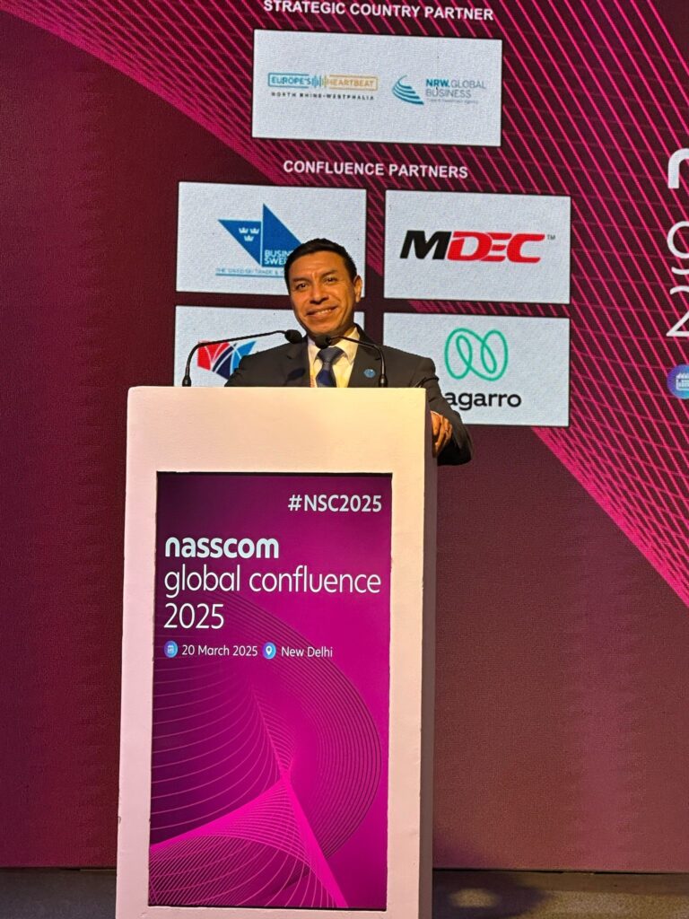 During a 10-day trip to India, Indiana Secretary of State Diego Morales spoke at the National Association of Software and Service Companies (NASSCOM) Global Conference in New Delhi, according to his office. (Photo/courtesy of the Office of the Indiana Secretary of State)