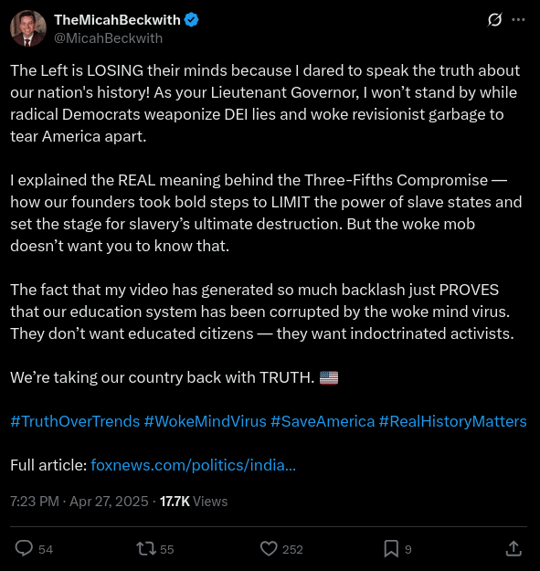 Micah Beckwith X/Twitter Post on Left Losing their Minds, 2025-04-27