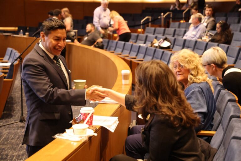 Indiana Secretary of State Diego Morales, left, at the 2025 National Election Conference in June 2025. After taking heat for back-to-back international trips, other Republicans are lining up to challenge the incumbent in 2026. (Photo from the official Secretary of State X account)