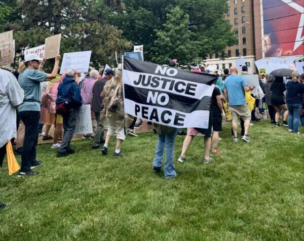 Protesters will be returning to the Indiana Statehouse today as many did for the No Kings protest in June. (Photo/Colleen Steffen of TheStatehouseFile.com)