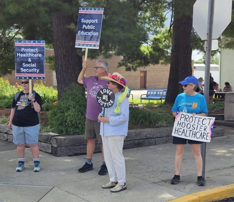 Protesters in Salem were part of the nearly 450 Hoosiers who rallied across the state on July 26 to call attention to the impact cuts to Medicaid will likely have on Indiana. (Photo/Marilyn Odendahl)