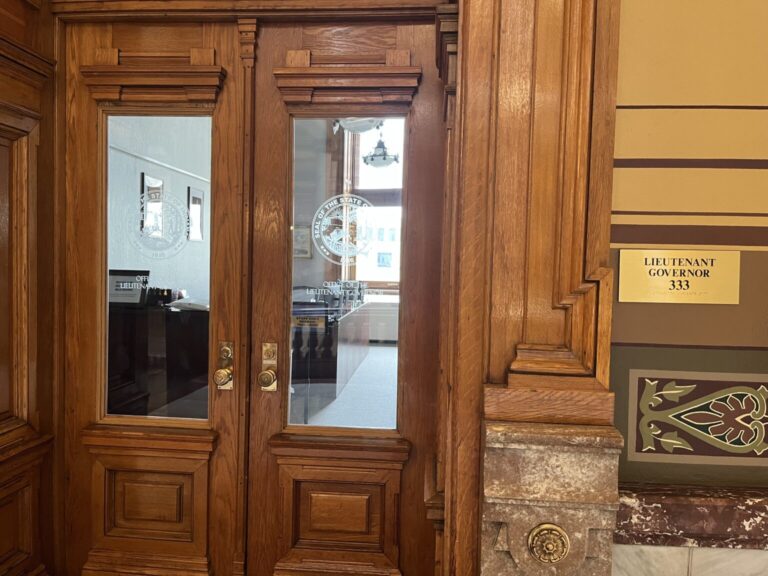 Indiana Lt. Gov. Micah Beckwith’s office, located inside the Statehouse, appeared closed and vacant on Friday, June 27, 2025. (Photo/Niki Kelly of the Indiana Capital Chronicle)