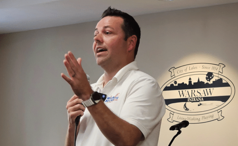 Lt. Gov. Micah Beckwith wrapped up a full day in Warsaw with a two-hour town hall at City Hall Tuesday night. (Photo/Dan Spalding of News Now Warsaw)