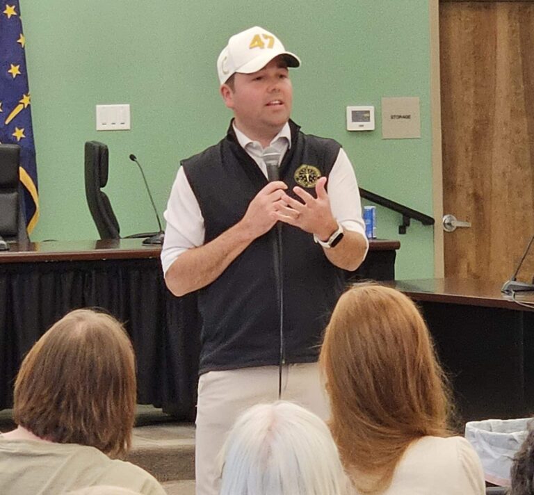 Indiana Lt. Gov. Micah Beckwith offered his view on a variety of topics during a town hall in Ellettsville in May. (Photo/Marilyn Odendahl)