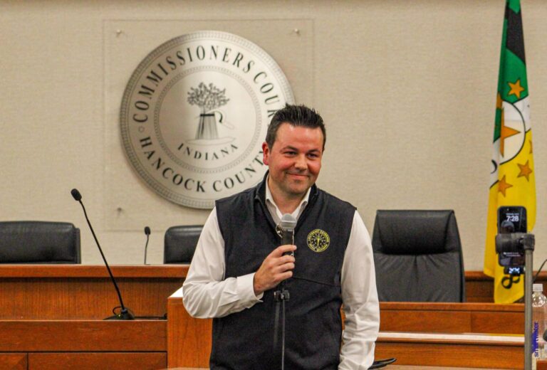Indiana Lt. Gov. Micah Beckwith, pictured at a June town hall meeting in Greenfield, has been an outspoken critic of what he calls “woke” policies in schools. (Photo/Sydney Byerly)