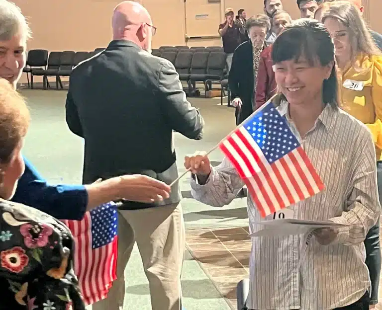 During the naturalization ceremony in West Lafayette on Sept. 12, the new U.S. citizens were encouraged to register to vote and participate in civic life. (Photo/Dave Bangert of Based in Lafayette)