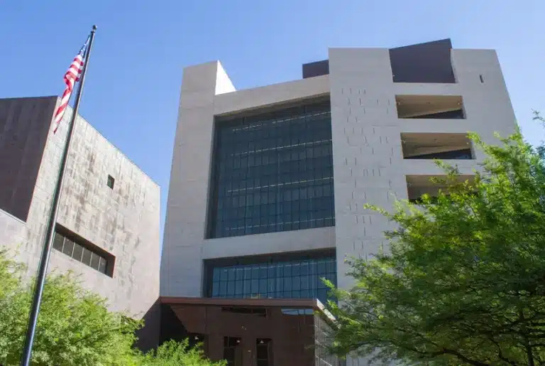 A three-judge panel began presiding over a nine-day trial on whether Texas can use its newly redrawn congressional map for the upcoming 2026 elections at the Albert Armendariz Sr. U.S. Courthouse in El Paso on Oct. 1, 2025. (Photo/Alberto Silva Fernandez for The Texas Tribune)