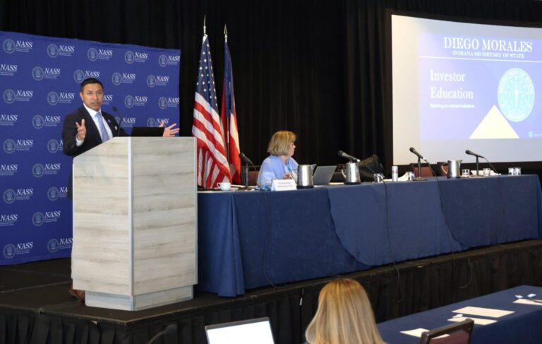Indiana Secretary of State Diego Morales attends the national conference for the National Association of Secretaries of State in July 2025 in San Juan, Puerto Rico. (Photo from official X account)