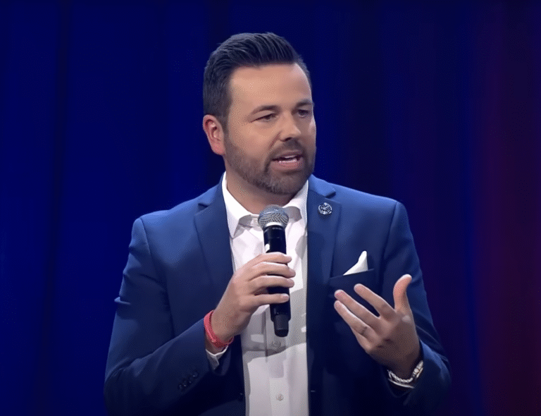 Micah Beckwith, Indiana lieutenant governor and pastor at Life Church in Noblesville, was a featured speaker at the FlashPoint Live rally in Crown Point. (Photo/Screenshot)