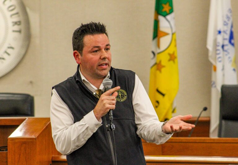 Indiana Lt. Gov. Micah Beckwith responded to questions and comments from constituents at a June town hall in Greenfield in June. (Photo/Sydney Byerly)