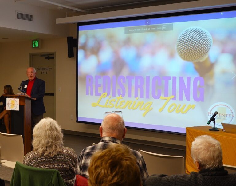 Don Knebel, board president of ReCenter Indiana, addressed the audience at ReCenter’s listening session in Martinsville on Oct. 30. (Photo/Courtesy of ReCenter Indiana)