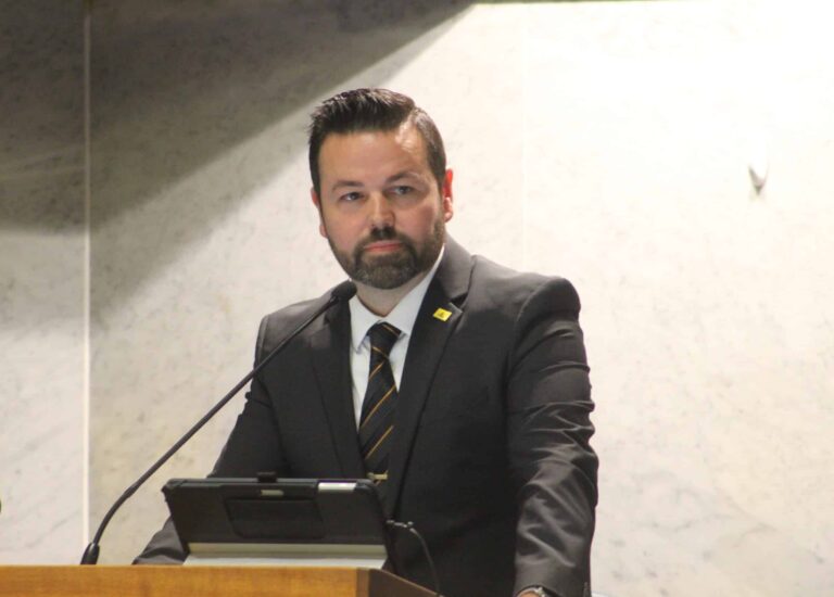 Lt. Gov. Micah Beckwith presided over the Indiana Senate during the redistricting debate. (Photo/Sydney Byerly)