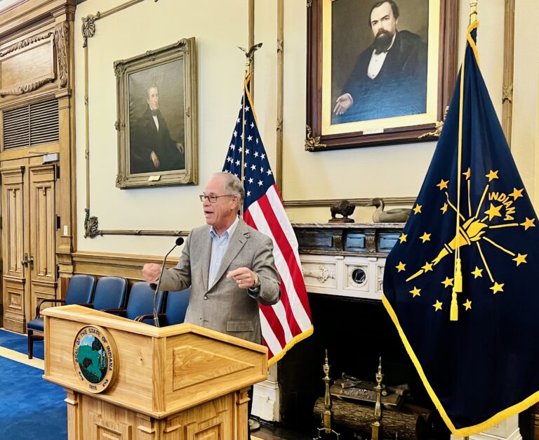 Gov. Mike Braun said he views syringe exchange programs as treating a symptom and not getting to the root cause of addiction. (Photo/Sydney Byerly)