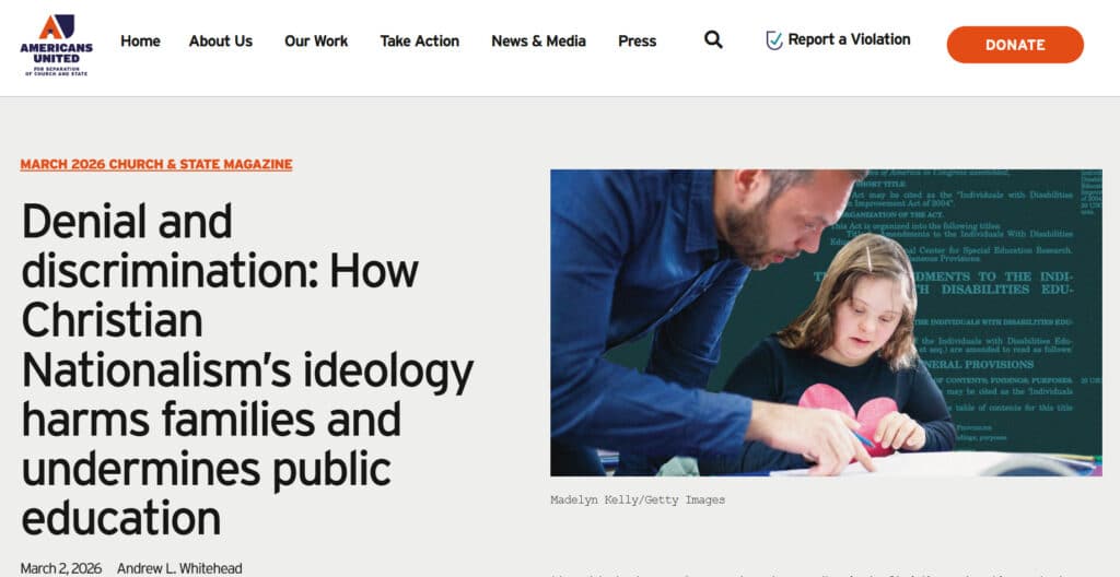 Screengrab of this column on Americans United site