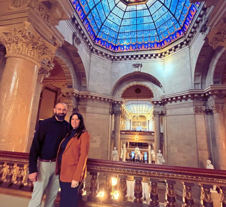 Alexandra Wilson, Republican candidate for Indiana Senate District 38, snapped a picture with her husband at the Statehouse earlier this year. (Photo/Courtesy of Alexandra Wilson)