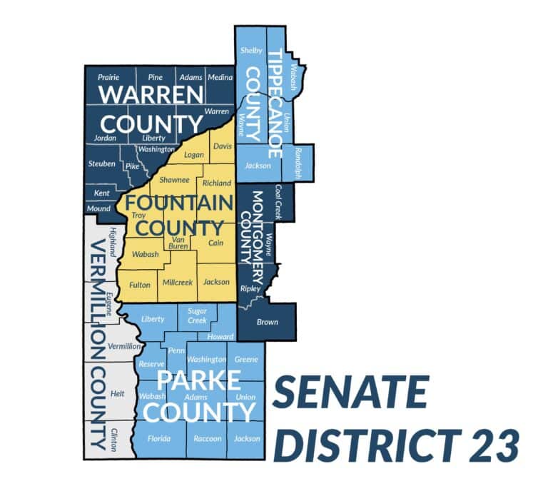 The race for Indiana Senate District 23 is featuring a heated battle between the Republican incumbent, Sen. Spencer Deery, and challenger, Paula Copenhaver. (Graphic/Based in Lafayette)