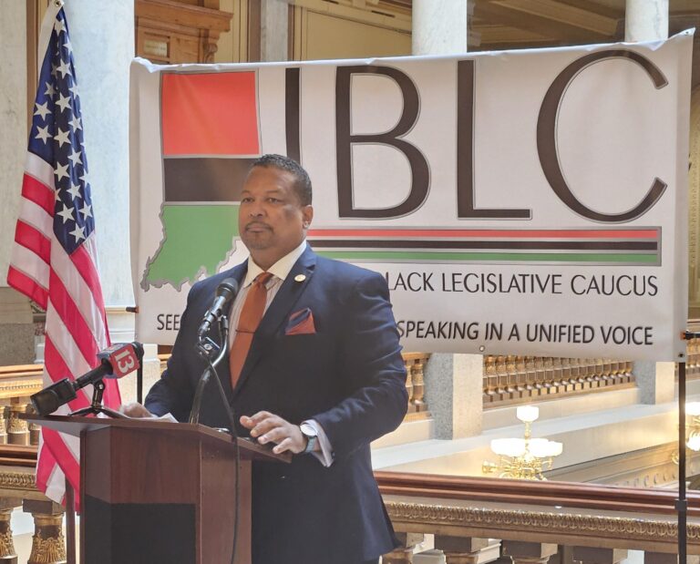 Rep. Earl Harris Jr., chair of the Indiana Black Legislative Caucus, called on Gov. Mike Braun to provide more information and answers about the decision to cancel the Minority and Women's Business Enterprise program. (Photo/Marilyn Odendahl)